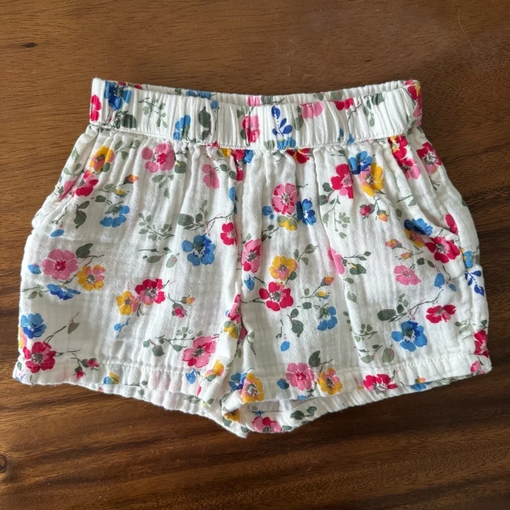 GAP Baby Boho Floral Gauze Cotton Puff Sleeves Top and Shorts Set 6-12M